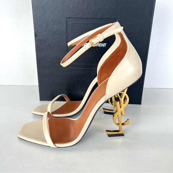 SAINT LAURENT Opyum Beige Leather Ankle Strap Open Toe Heel Sandals Sz 39 NWT - Picture 6 of 15